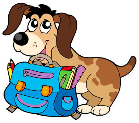 Dog with school bag - vector illustration.のイラスト素材