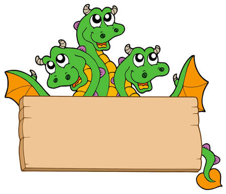 Dragon with wooden sign - vector illustration.のイラスト素材