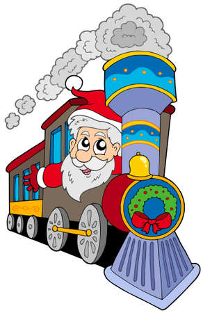 Santa Claus on train - vector illustration.のイラスト素材