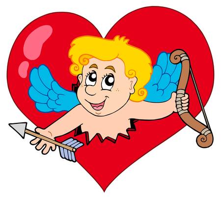 Cupid lurking from heart - vector illustration.のイラスト素材