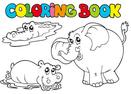 Coloring book with tropic animals  - illustration.のイラスト素材