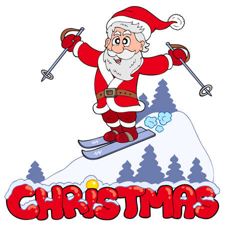 Christmas sign with skiing Santa - illustration.のイラスト素材