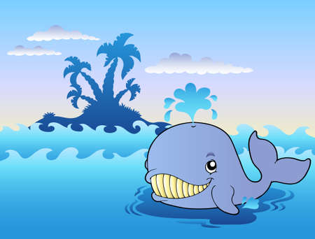 Big cartoon whale in sea のイラスト素材