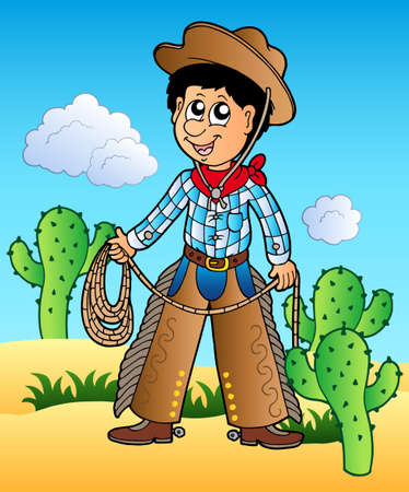 Cartoon cowboy in desertのイラスト素材