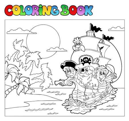 Coloring book with pirate scene 3 - vector illustration.のイラスト素材