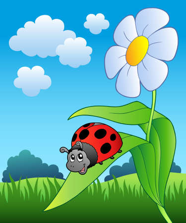 Cute ladybug with flower - Vector illustration.のイラスト素材