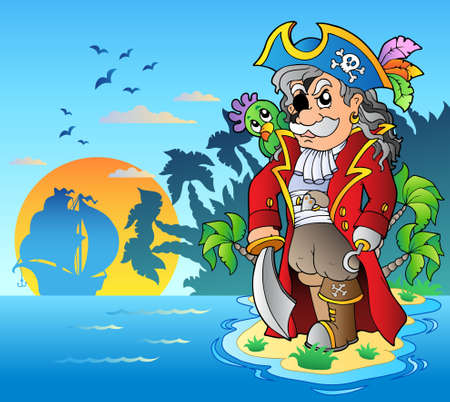 Noble corsair standing on island - Vector illustration.のイラスト素材
