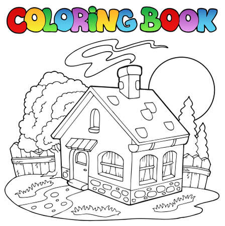 Coloring book with small house のイラスト素材