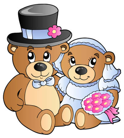 Wedding teddy bears - vector illustration.のイラスト素材