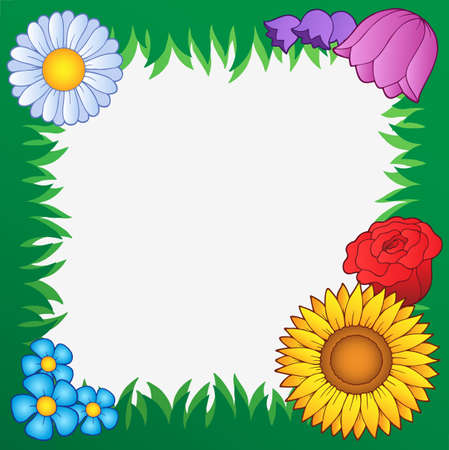 Grass frame with flowers 2 - vector illustration.のイラスト素材