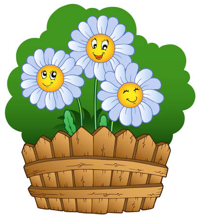 Three daisies with fence - vector illustration.のイラスト素材