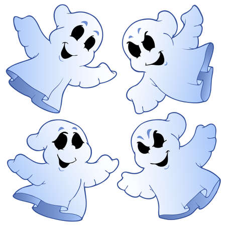 Four cute ghosts illustration.のイラスト素材