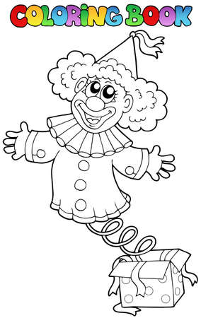 Coloring book with clown in box - vector illustration.のイラスト素材