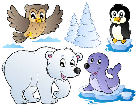 Various happy winter animals - vector illustration.のイラスト素材