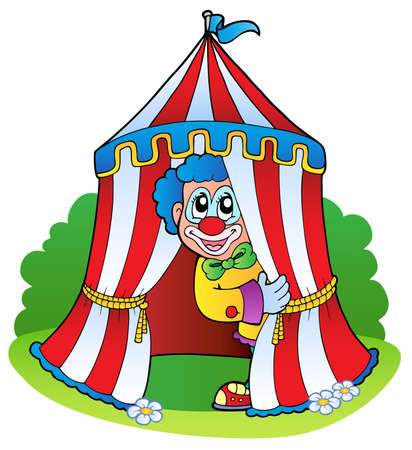 Cartoon clown in circus tent - vector illustration.のイラスト素材