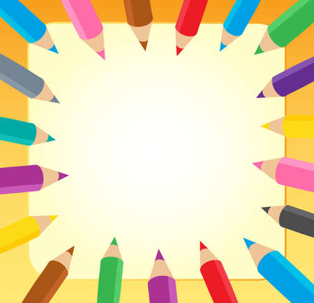 Frame with crayons 1 - vector illustration.のイラスト素材