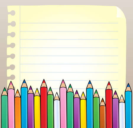 Notepad blank page with crayons - vector illustration.のイラスト素材