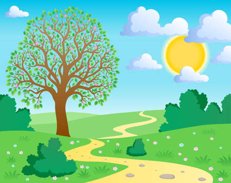 Spring theme landscape 1 - vector illustration.のイラスト素材