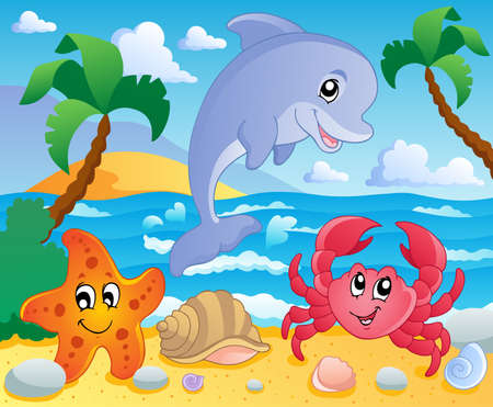 Beach theme scenery 3 - vector illustration のイラスト素材