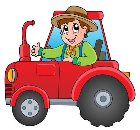 Cartoon farmer on tractor - vector illustration のイラスト素材