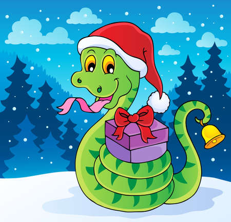 Christmas snake theme image 2 - vector illustration のイラスト素材