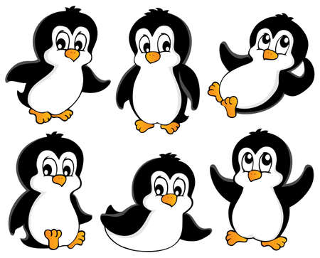 Cute penguins collection 1 - vector illustration のイラスト素材