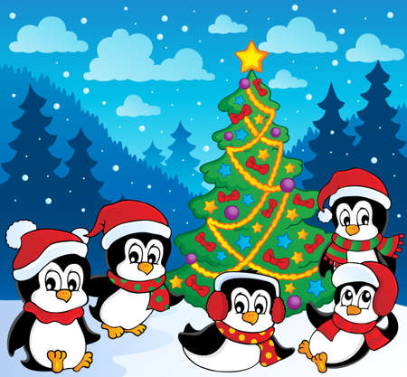 Winter theme with penguins 3 - vector illustration のイラスト素材