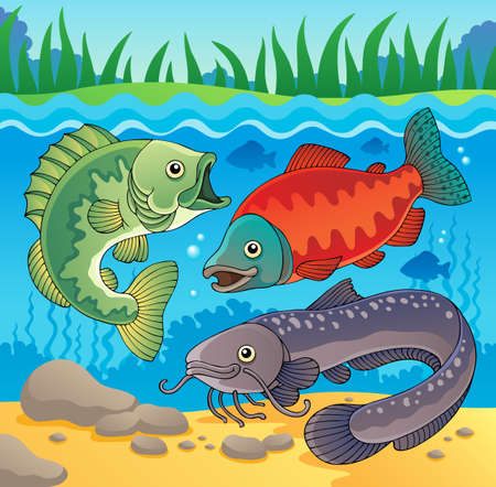 Freshwater fish theme image 3 のイラスト素材