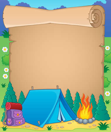 Camping theme parchment 1 - vector illustration のイラスト素材