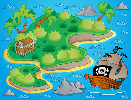 Theme with island and treasure のイラスト素材