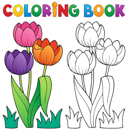 Coloring book with flower themeのイラスト素材
