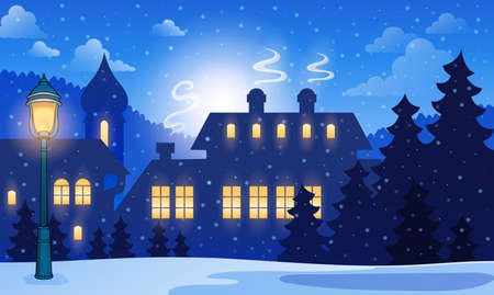 Winter town background 1 - eps10 vector illustration のイラスト素材