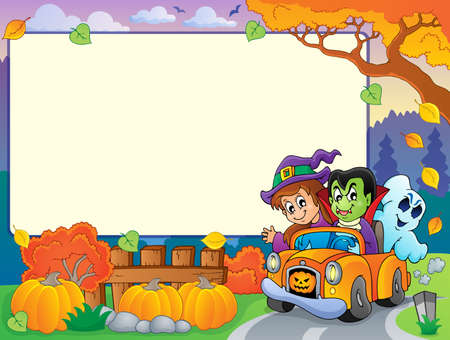 Autumn frame with Halloween theme 3 - eps10 vector illustration のイラスト素材