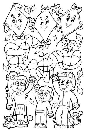 Maze 9 coloring book with children - eps10 vector illustration のイラスト素材