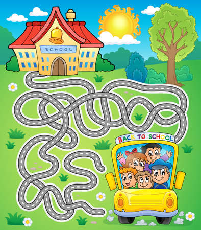 Maze 7 with school bus - eps10 vector illustration のイラスト素材
