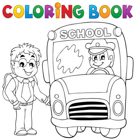 Coloring book school bus themeのイラスト素材