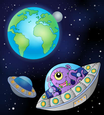 Flying saucers near Earth - eps10 vector illustration.のイラスト素材