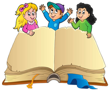 Open book with happy kids のイラスト素材