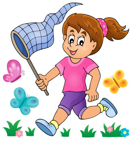 Girl chasing butterflies theme image 1 - eps10 vector illustration.のイラスト素材