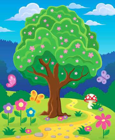 Springtime tree topic image 3 - eps10 vector illustration.のイラスト素材