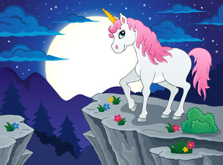 Night scenery with unicorn -  vector illustration.のイラスト素材