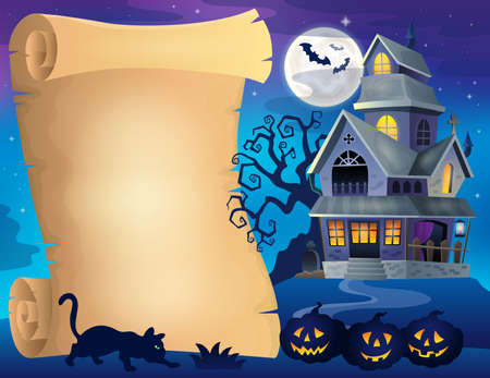 Parchment with haunted house thematics 2 - eps10 vector illustration.のイラスト素材