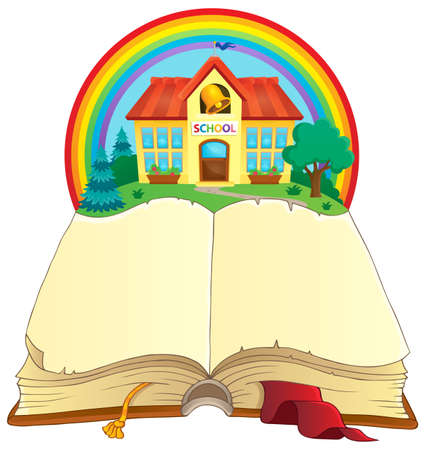 Open book and school building - vector illustration.のイラスト素材