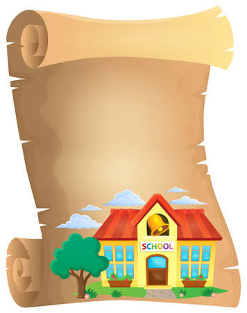 Parchment with school building - vector illustration.のイラスト素材