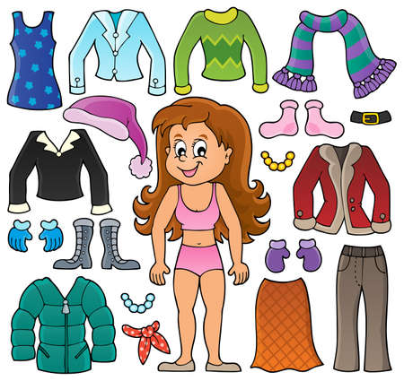 Girl and clothes theme set のイラスト素材