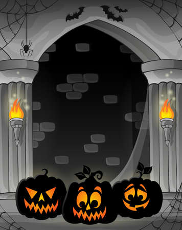 Stylized alcove with pumpkin silhouettes のイラスト素材