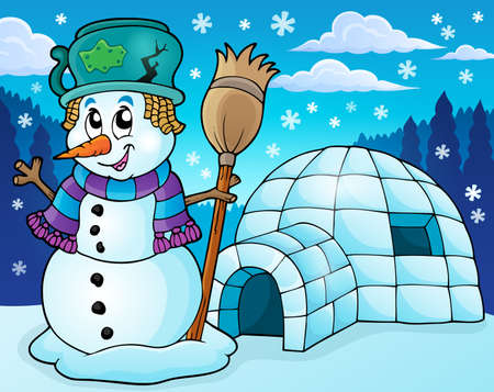 Igloo with snowman theme 2  のイラスト素材