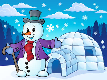 Igloo with snowman theme 1 のイラスト素材