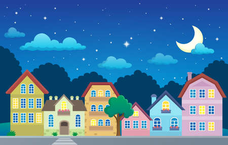 Stylized town at night   vector illustration.のイラスト素材