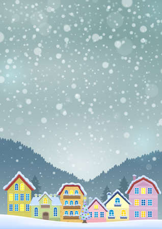 Winter theme with Christmas town image   vector illustration.のイラスト素材
